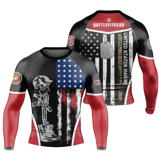 Marine US Flag Men's Long Sleeve Rash Guard