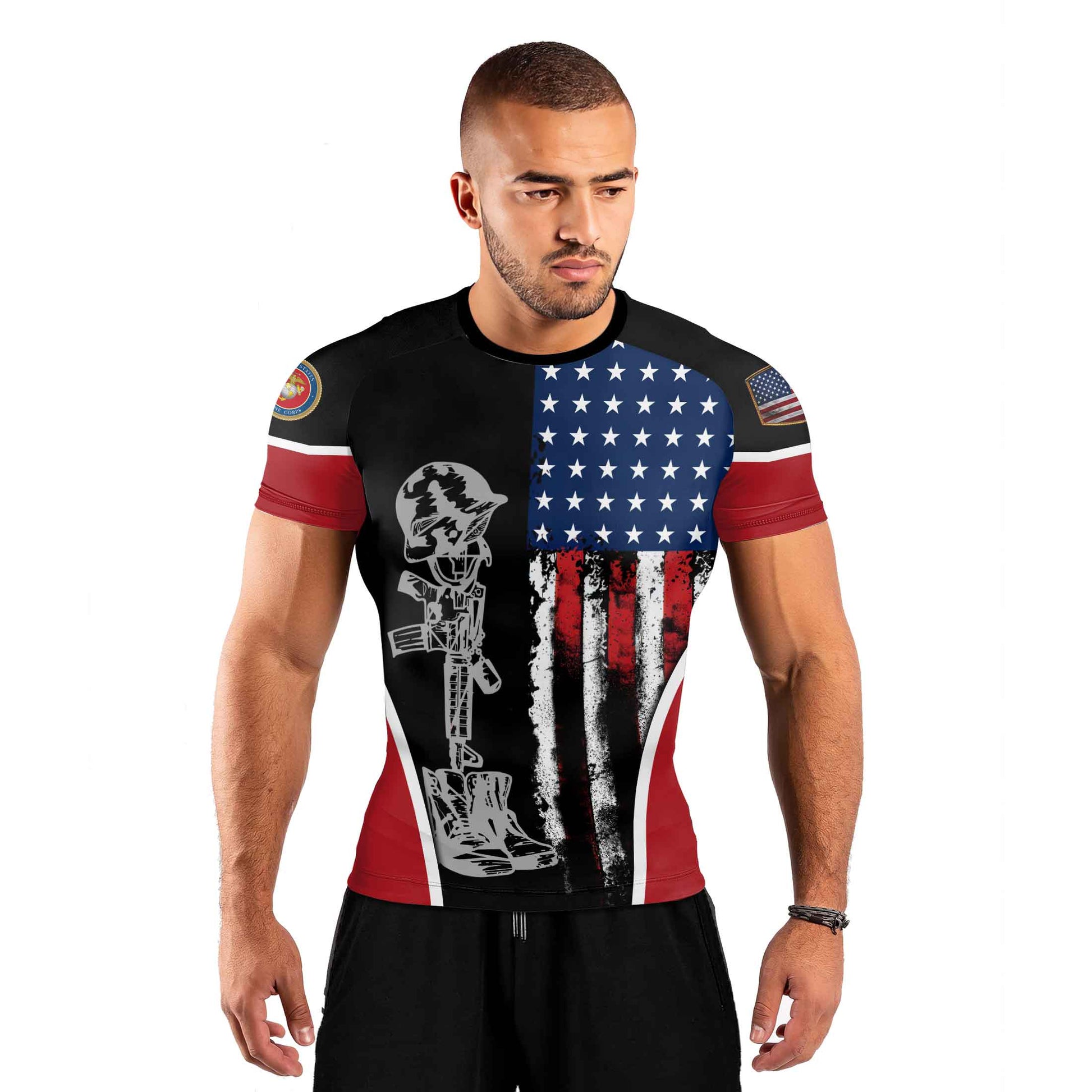 Marine US Flag Men's Short Sleeve Rash Guard