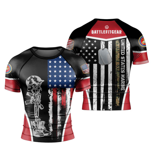 Marine US Flag Men's Short Sleeve Rash Guard