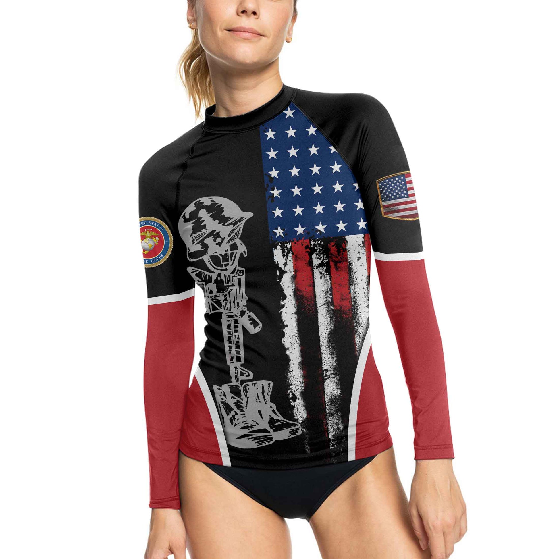 Marine US Flag Women's Long Sleeve Rash Guard