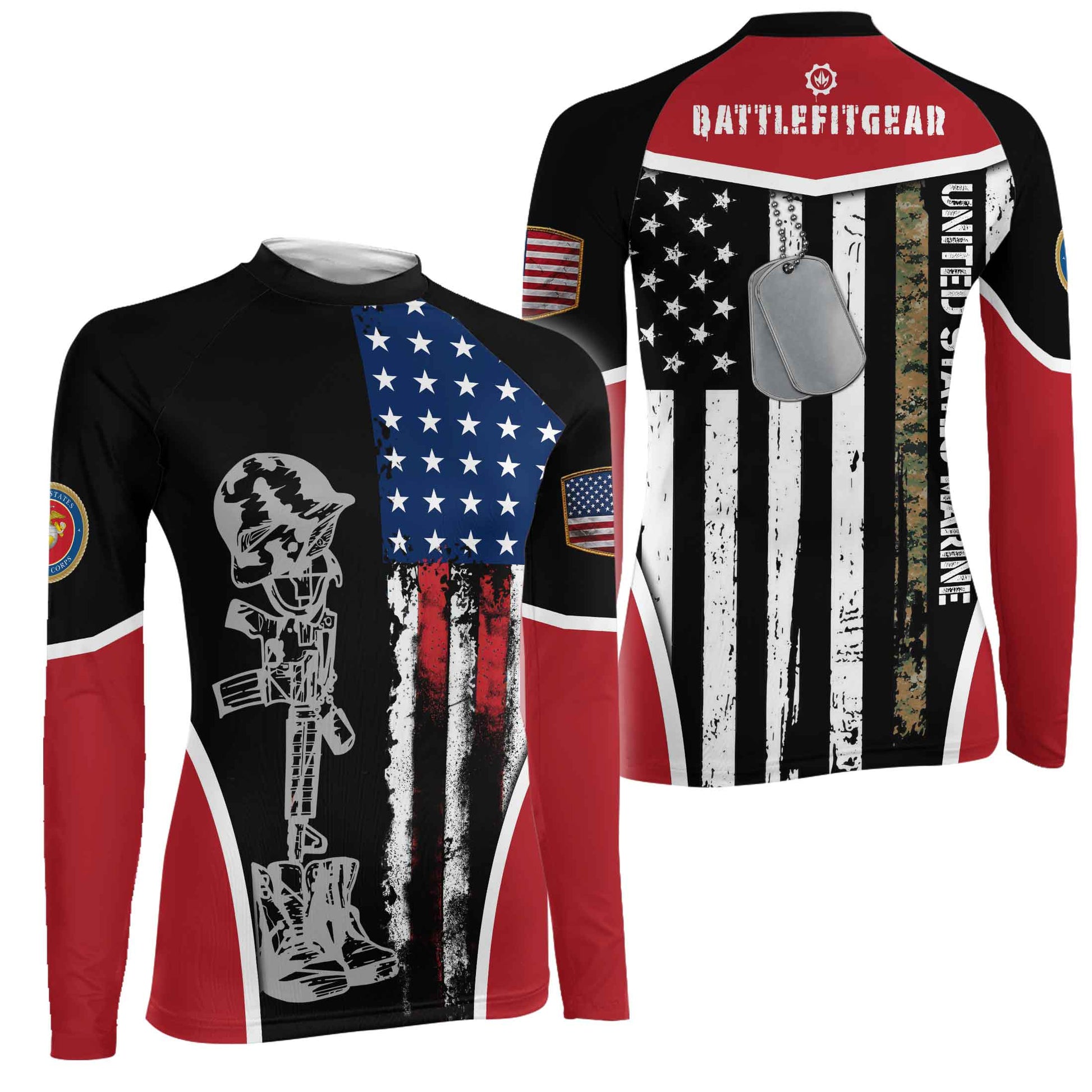Marine US Flag Women's Long Sleeve Rash Guard