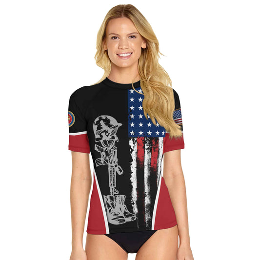 Marine US Flag Women's Short Sleeve Rash Guard