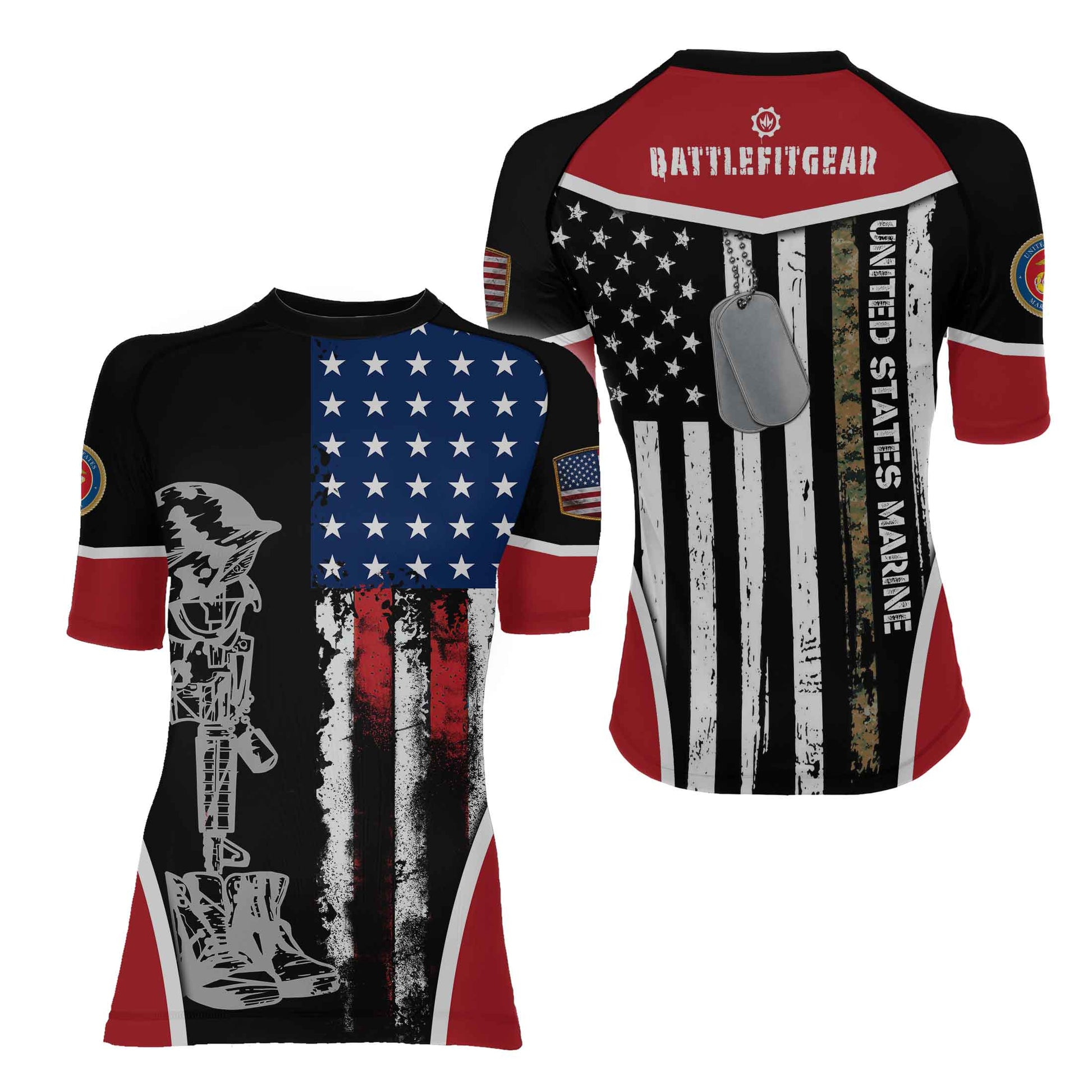 Marine US Flag Women's Short Sleeve Rash Guard