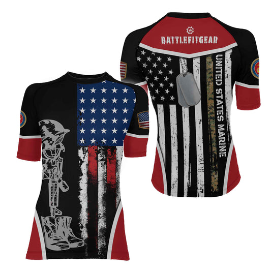 Marine US Flag Women's Short Sleeve Rash Guard