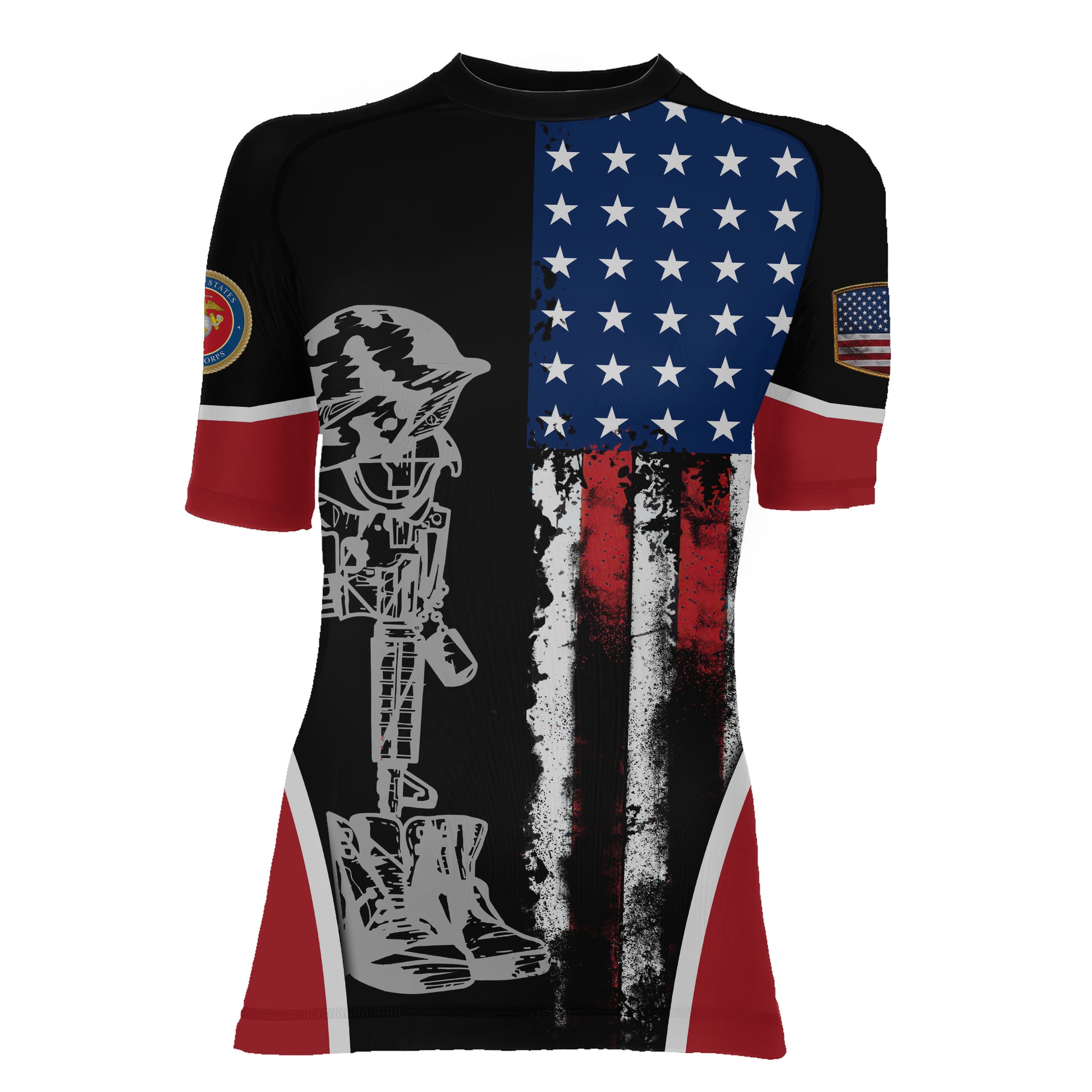 Marine US Flag Women's Short Sleeve Rash Guard