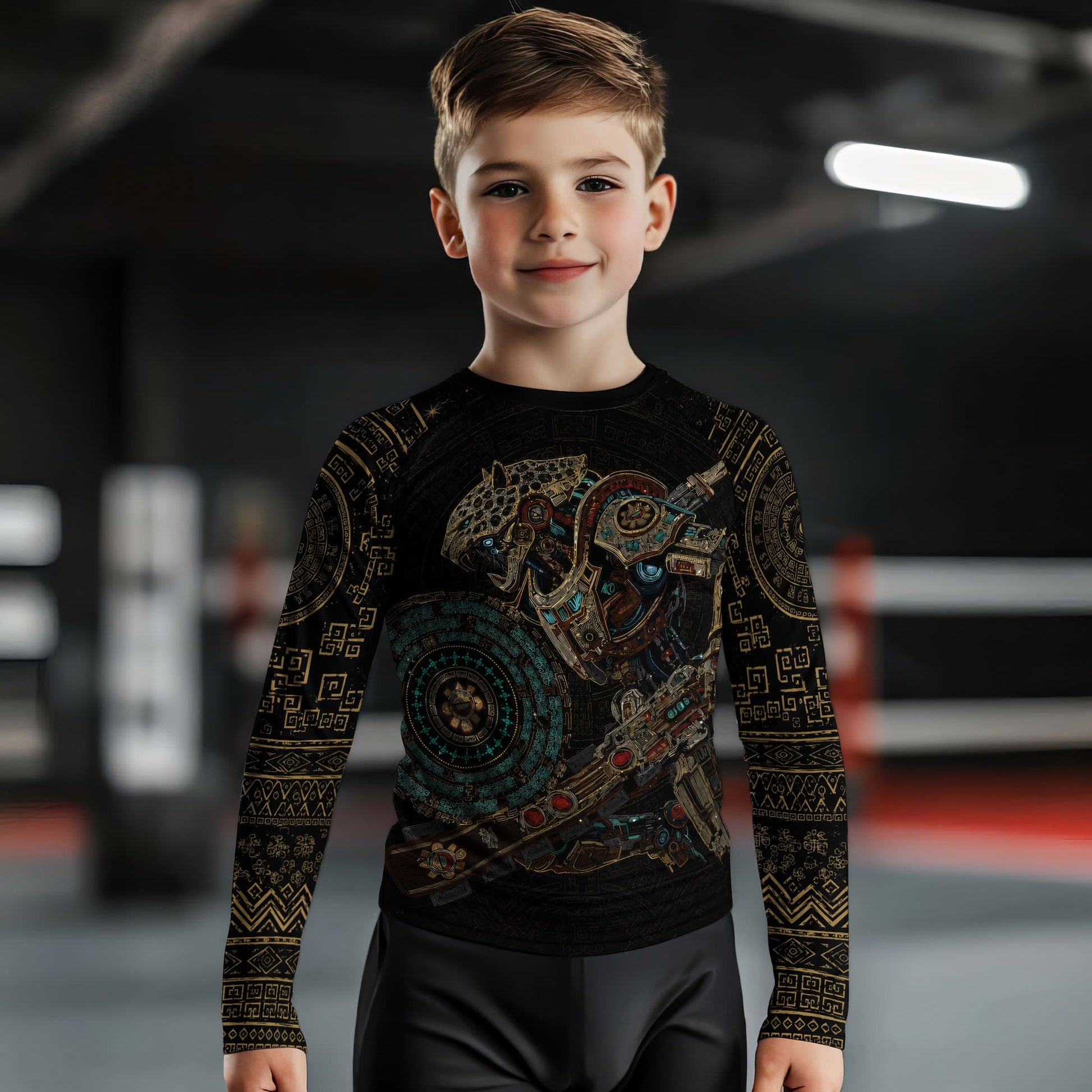 Mechanic Aztec Jaguar Warrior Kids Rash Guard