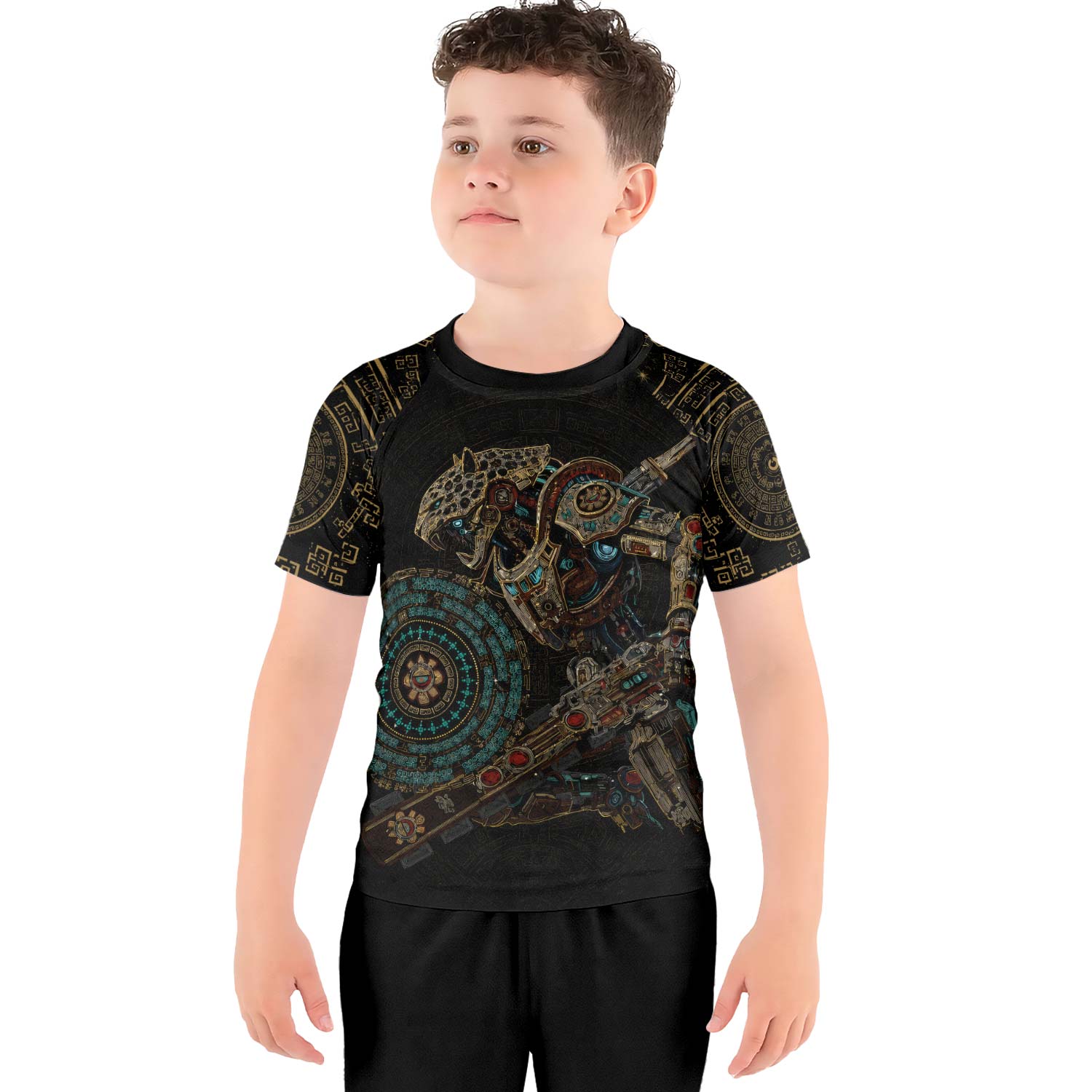 Mechanic Aztec Jaguar Warrior Kids Rash Guard