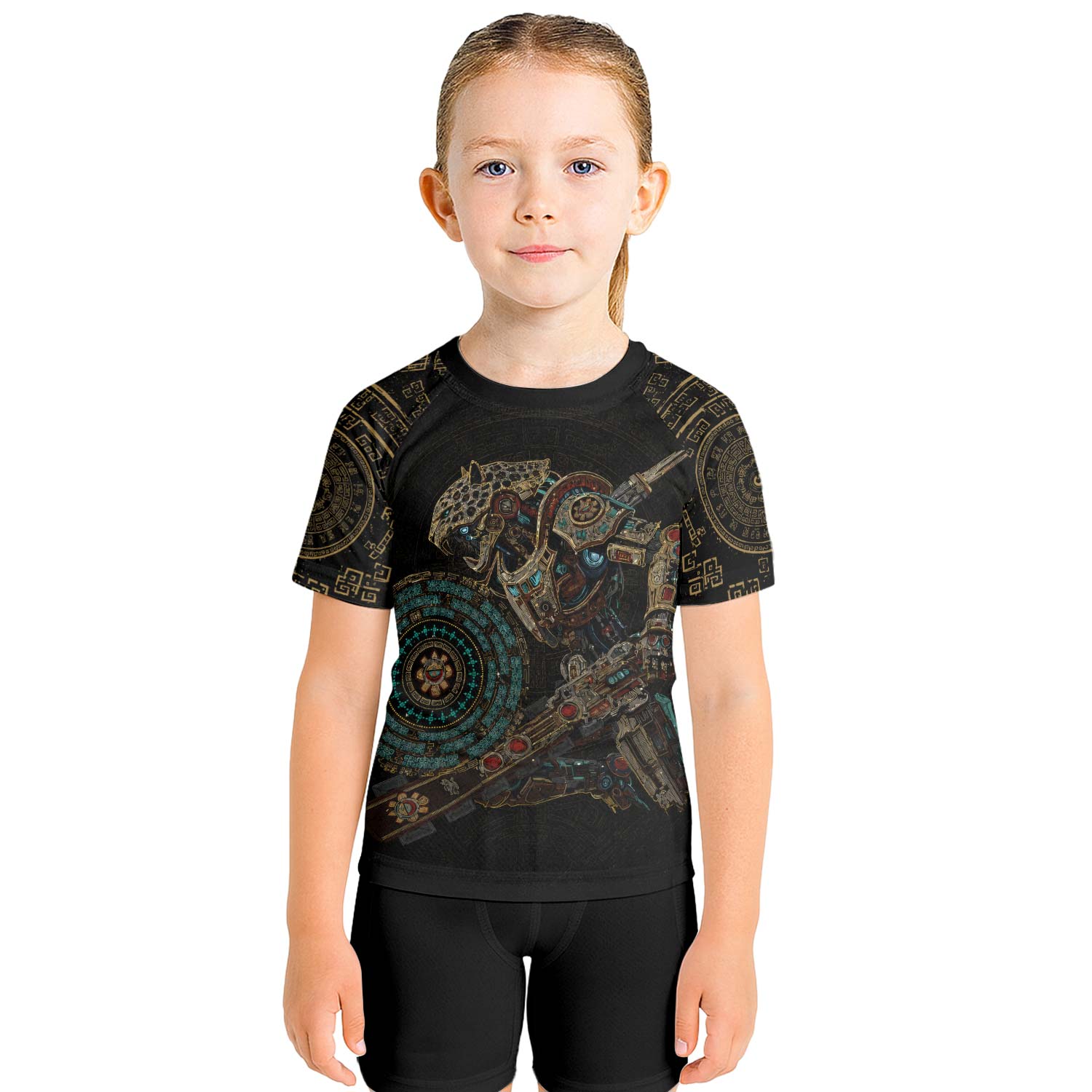 Mechanic Aztec Jaguar Warrior Kids Rash Guard