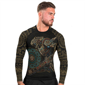 Mechanic Aztec Jaguar Warrior Men's Long Sleeve Rash Guard