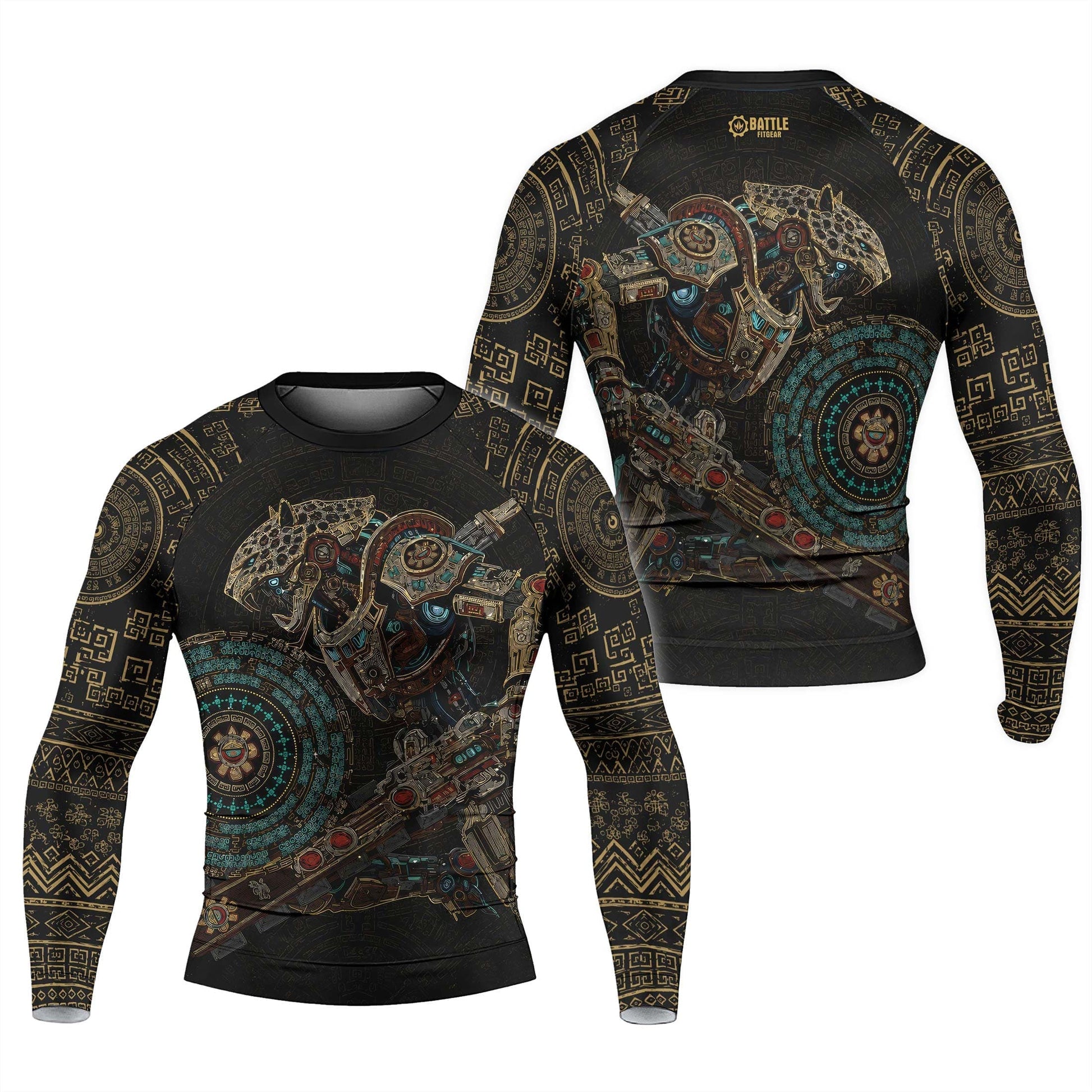 Mechanic Aztec Jaguar Warrior Men's Long Sleeve Rash Guard
