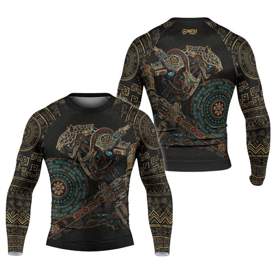 Mechanic Aztec Jaguar Warrior Men's Long Sleeve Rash Guard