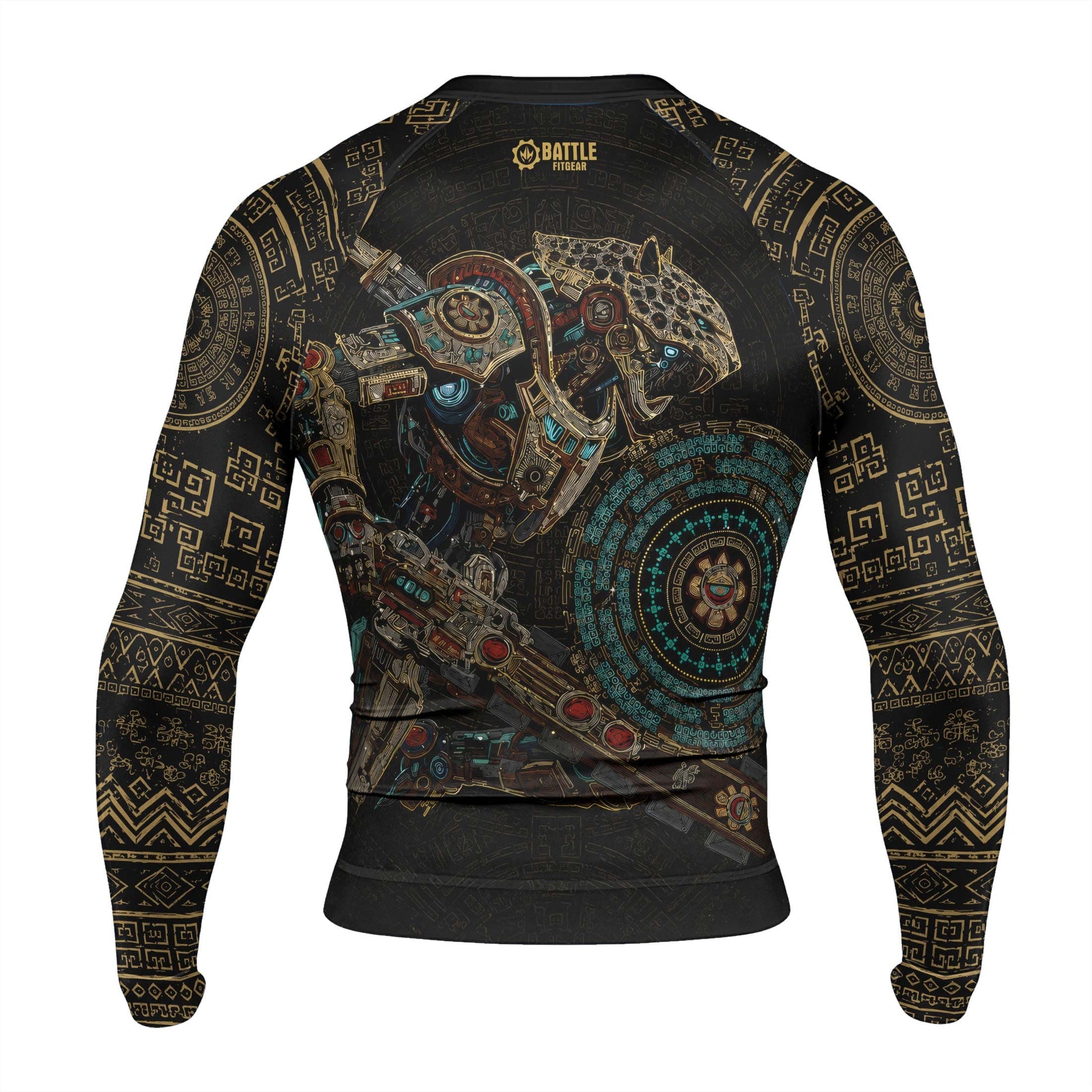 Mechanic Aztec Jaguar Warrior Men's Long Sleeve Rash Guard