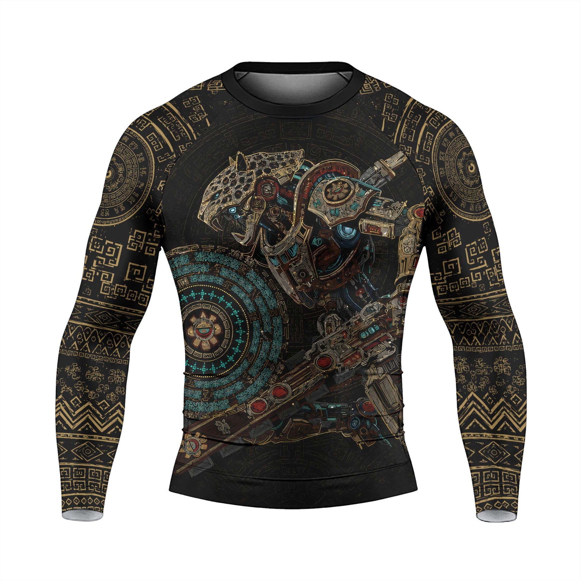 Mechanic Aztec Jaguar Warrior Men's Long Sleeve Rash Guard
