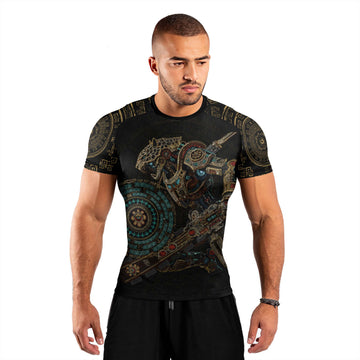 Mechanic Aztec Jaguar Warrior Men's Short Sleeve Rash Guard