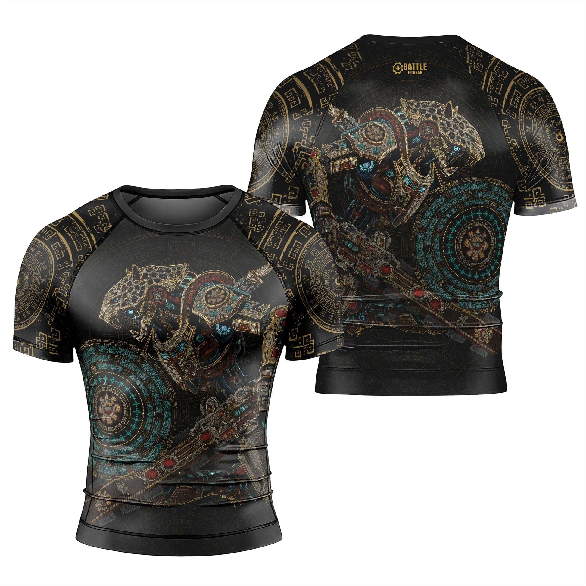 Mechanic Aztec Jaguar Warrior Men's Short Sleeve Rash Guard