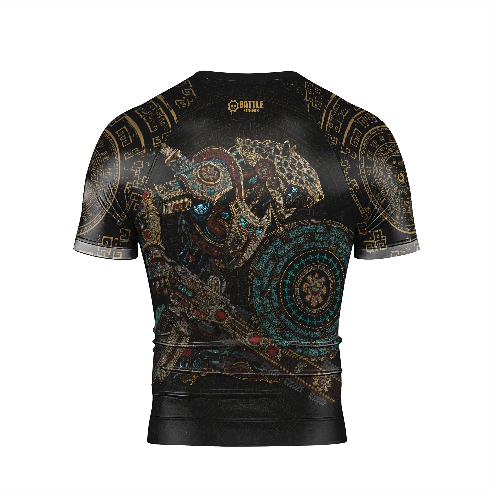 Mechanic Aztec Jaguar Warrior Men's Short Sleeve Rash Guard