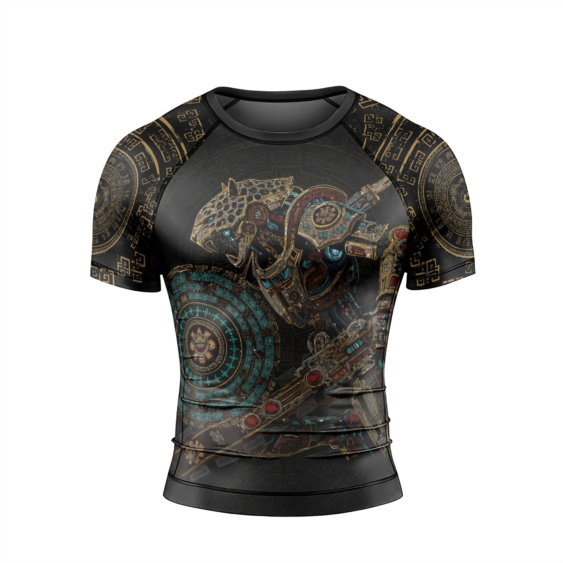 Mechanic Aztec Jaguar Warrior Men's Short Sleeve Rash Guard