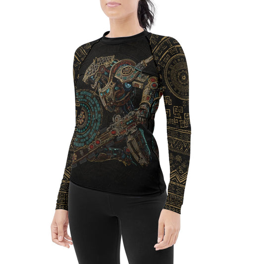 Mechanic Aztec Jaguar Warrior Women's Long Sleeve Rash Guard
