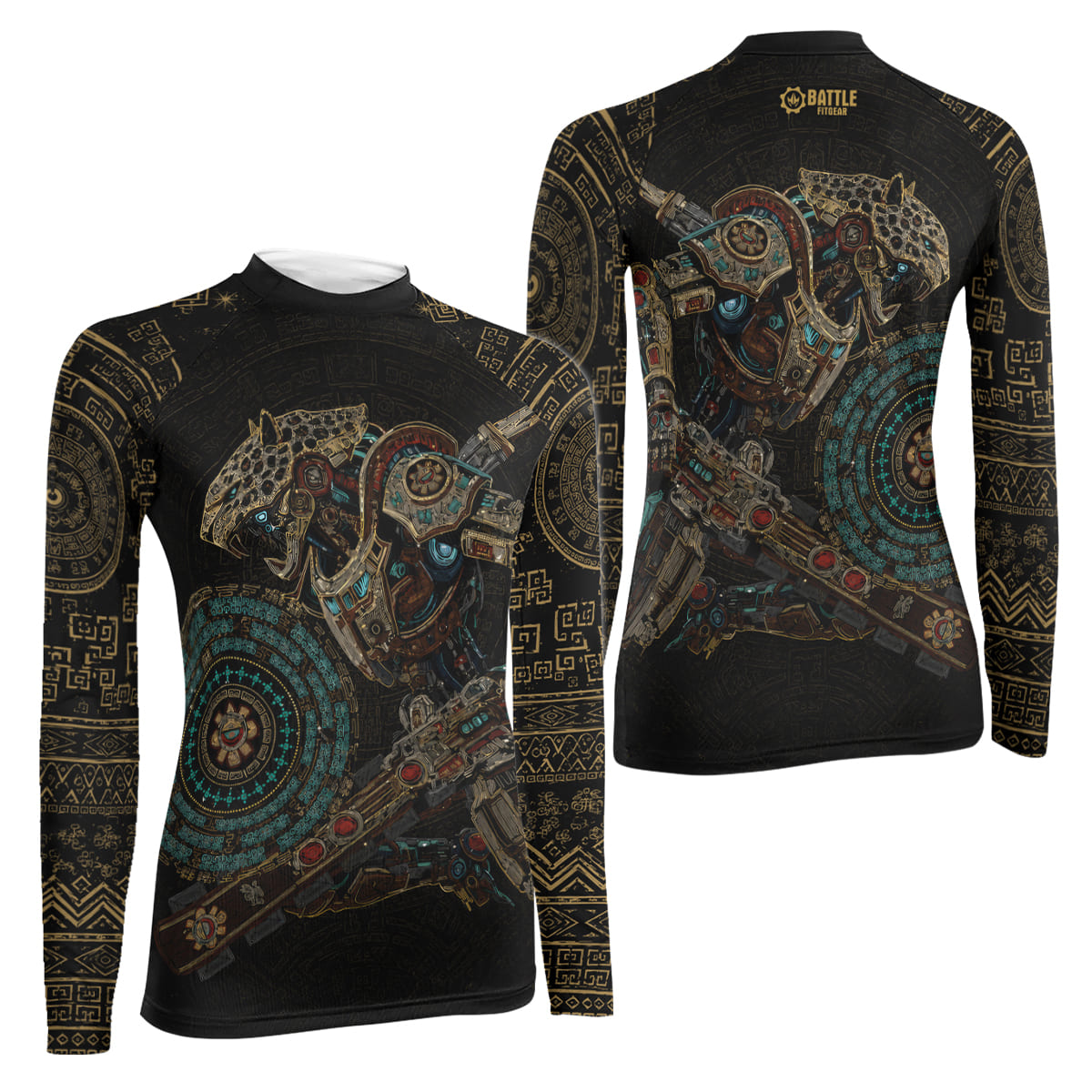 Mechanic Aztec Jaguar Warrior Women's Long Sleeve Rash Guard