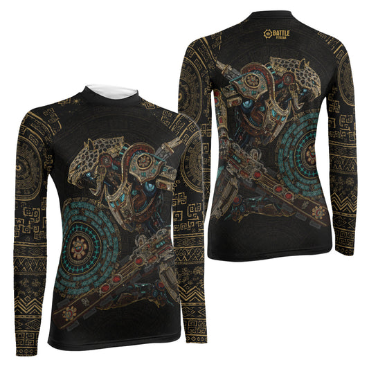 Mechanic Aztec Jaguar Warrior Women's Long Sleeve Rash Guard