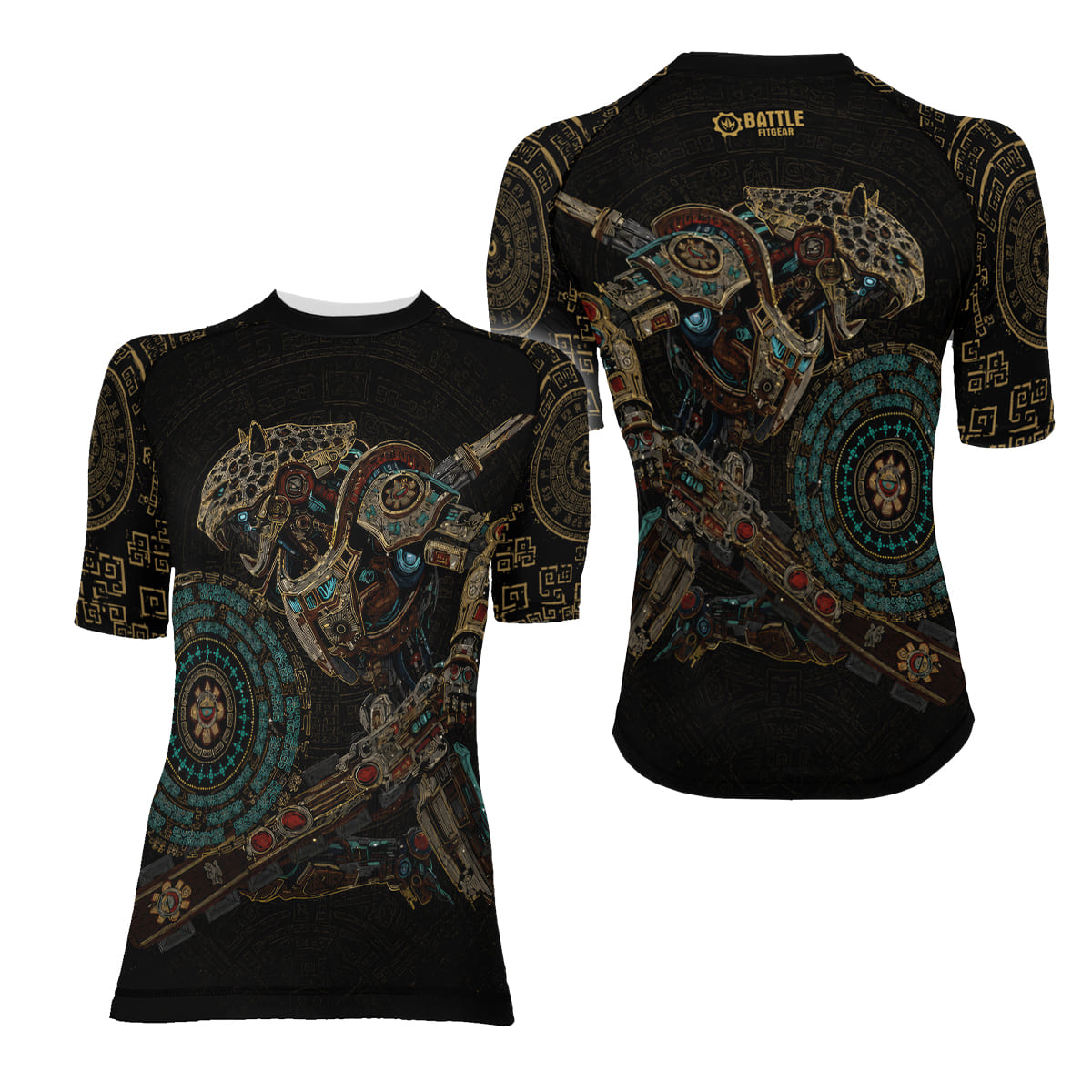 Mechanic Aztec Jaguar Warrior Women's Short Sleeve Rash Guard