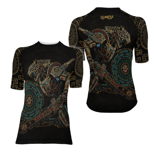 Mechanic Aztec Jaguar Warrior Women's Short Sleeve Rash Guard