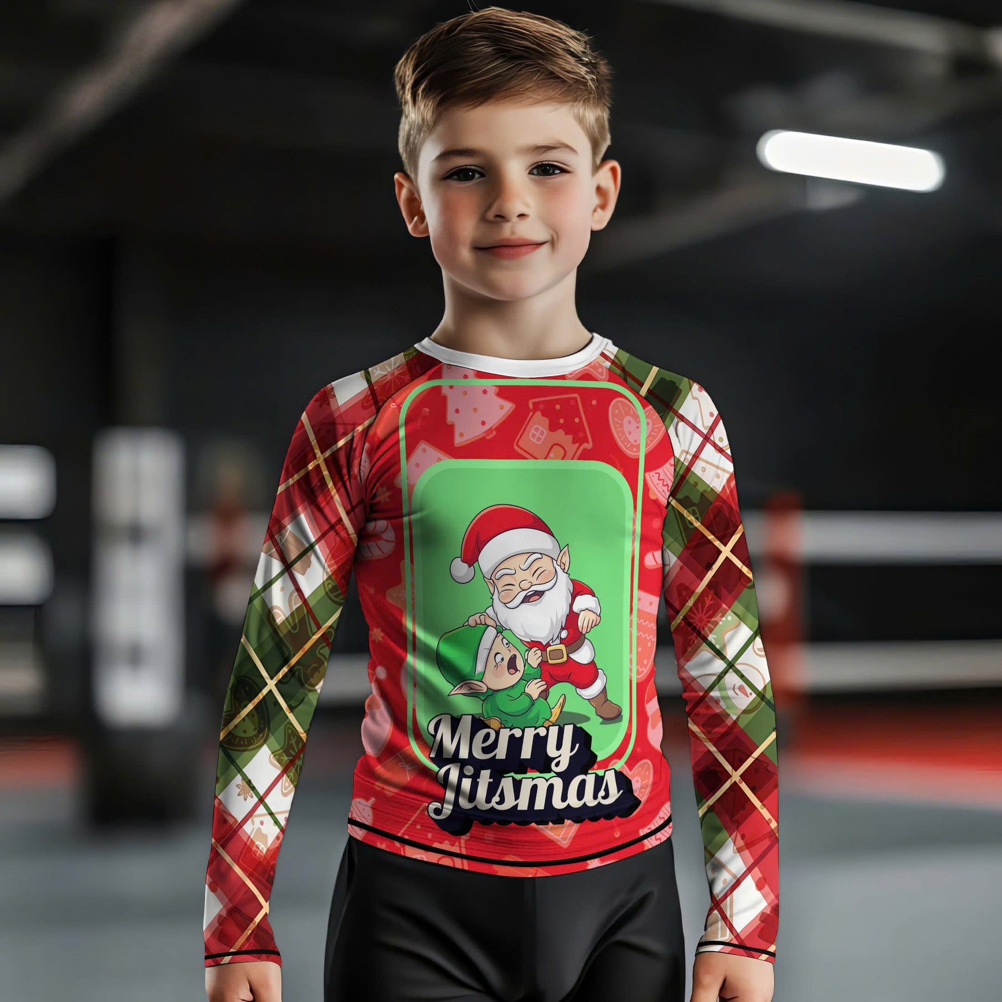 Merry Christmas Choking Santa Kids Rash Guard