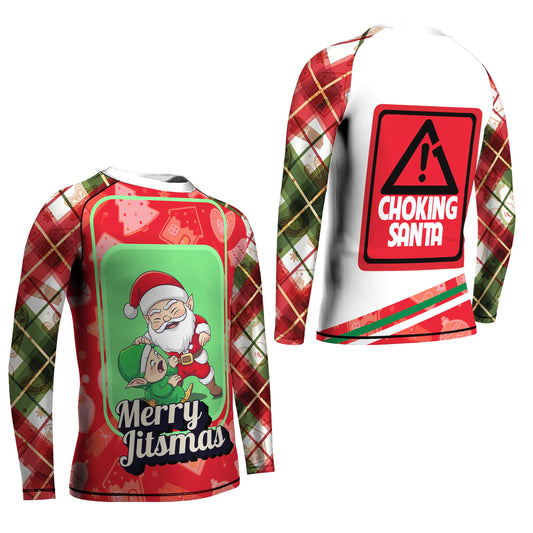 Merry Christmas Choking Santa Kids Rash Guard