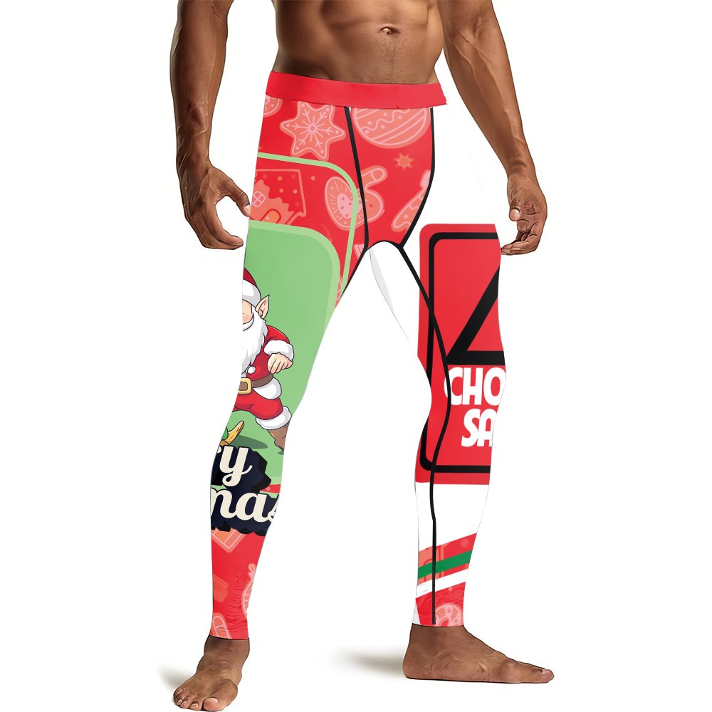 Merry Christmas Choking Santa Men's Compression Leggings - BattleFitGear