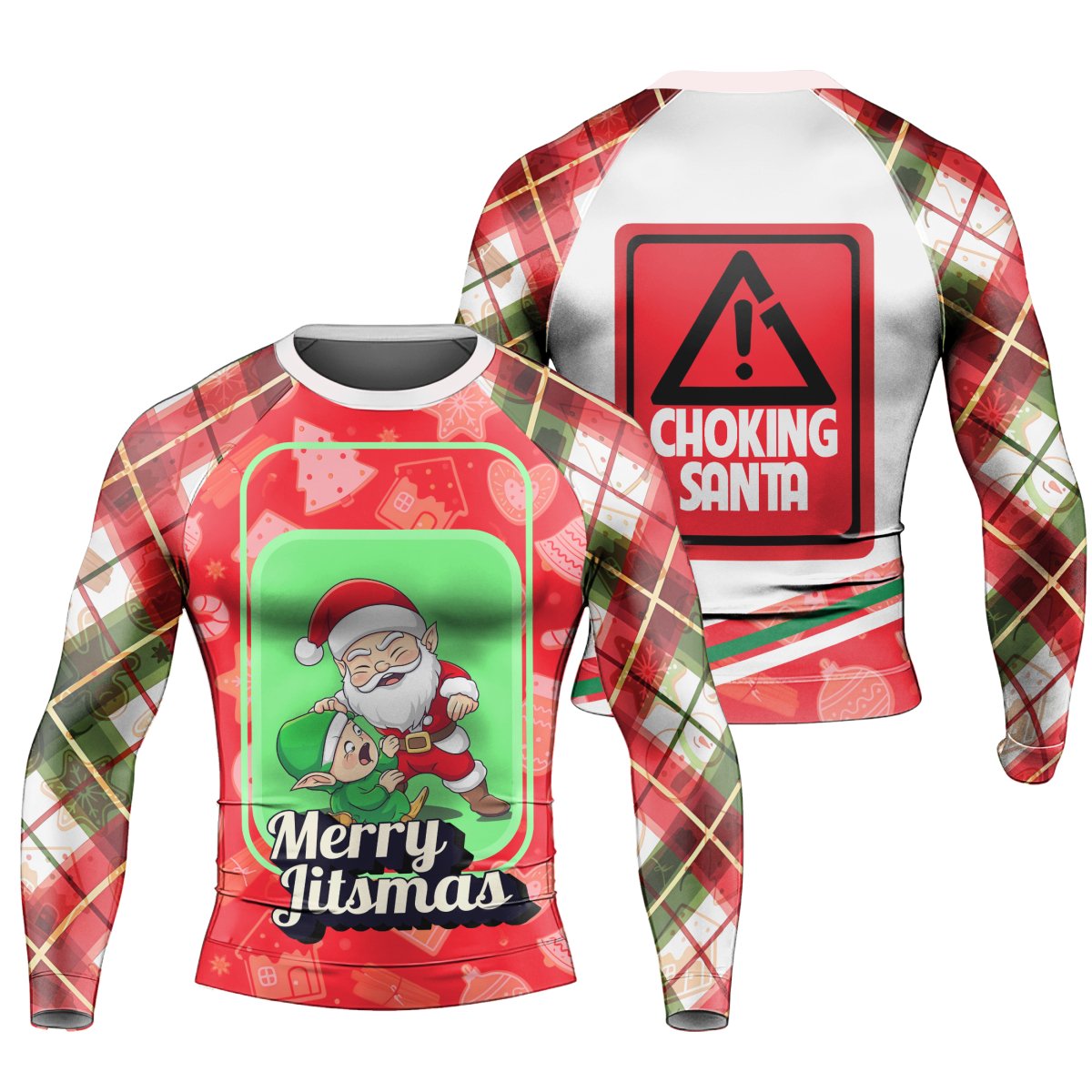 Merry Christmas Choking Santa Men's Long Sleeve Rash Guard - BattleFitGear