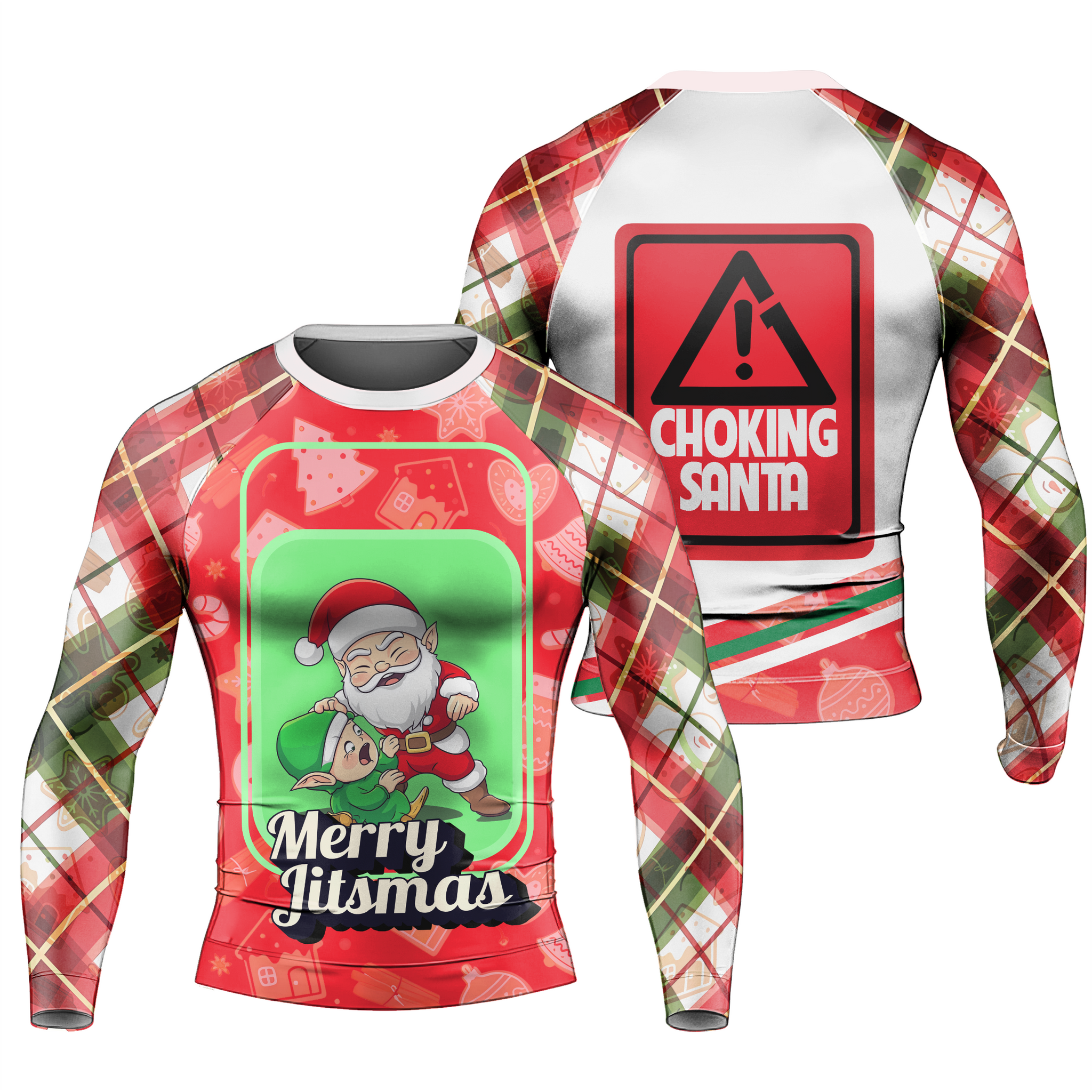 Merry Christmas Choking Santa Men's Long Sleeve Rash Guard