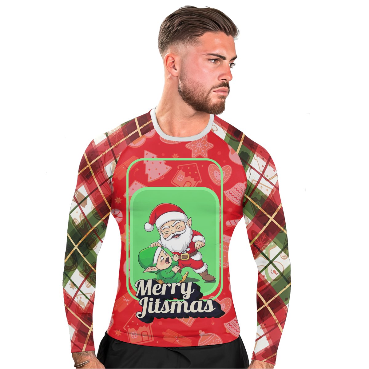 Merry Christmas Choking Santa Men's Long Sleeve Rash Guard - BattleFitGear