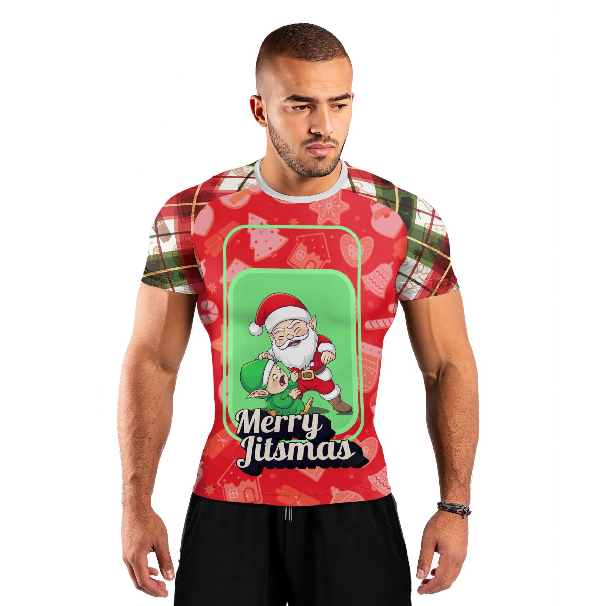 Merry Christmas Choking Santa Men's Short Sleeve Rash Guard - BattleFitGear