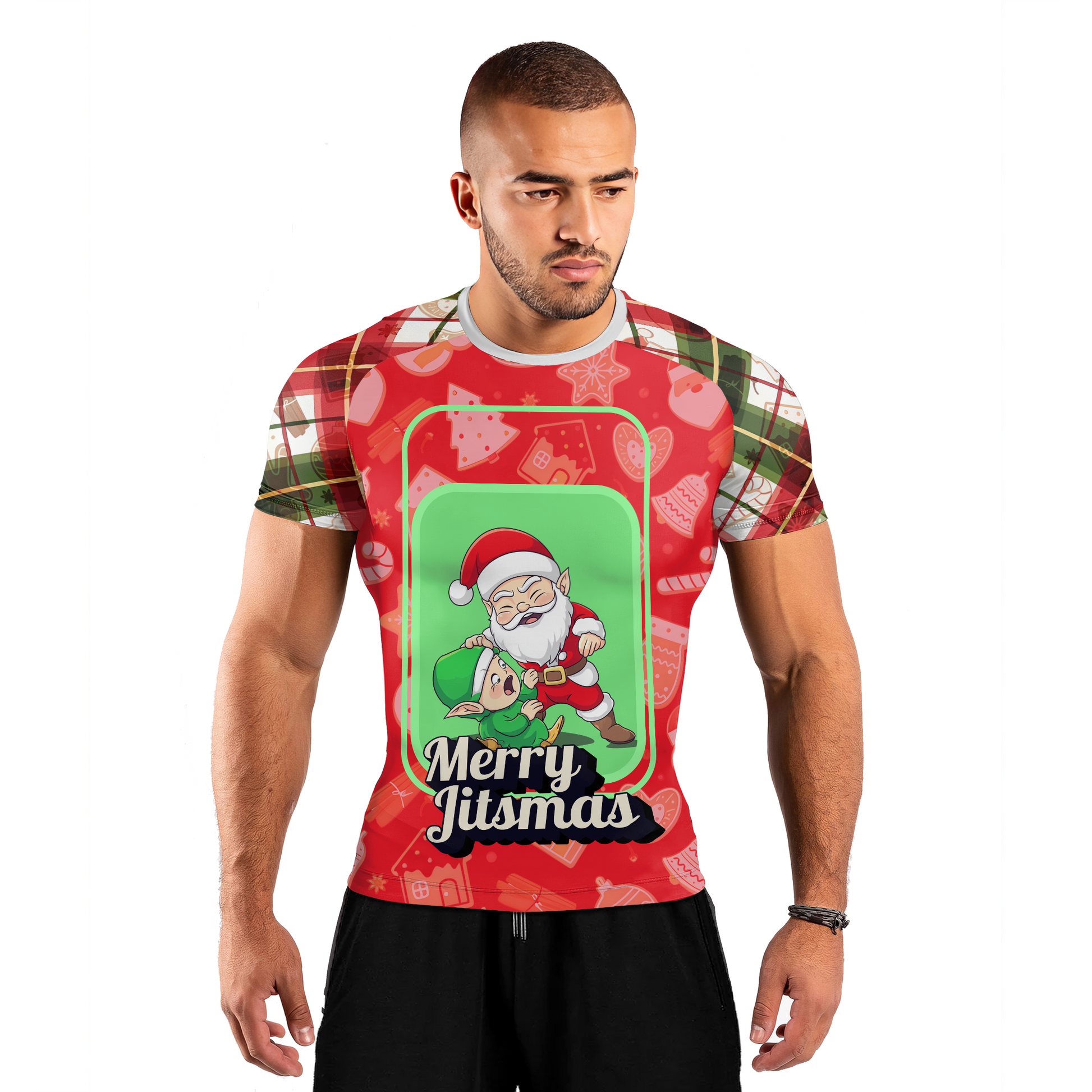 Merry Christmas Choking Santa Men's Short Sleeve Rash Guard