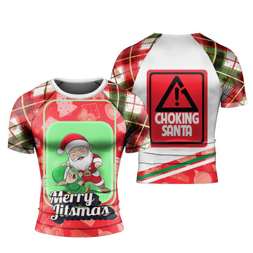 Merry Christmas Choking Santa Men's Short Sleeve Rash Guard - BattleFitGear