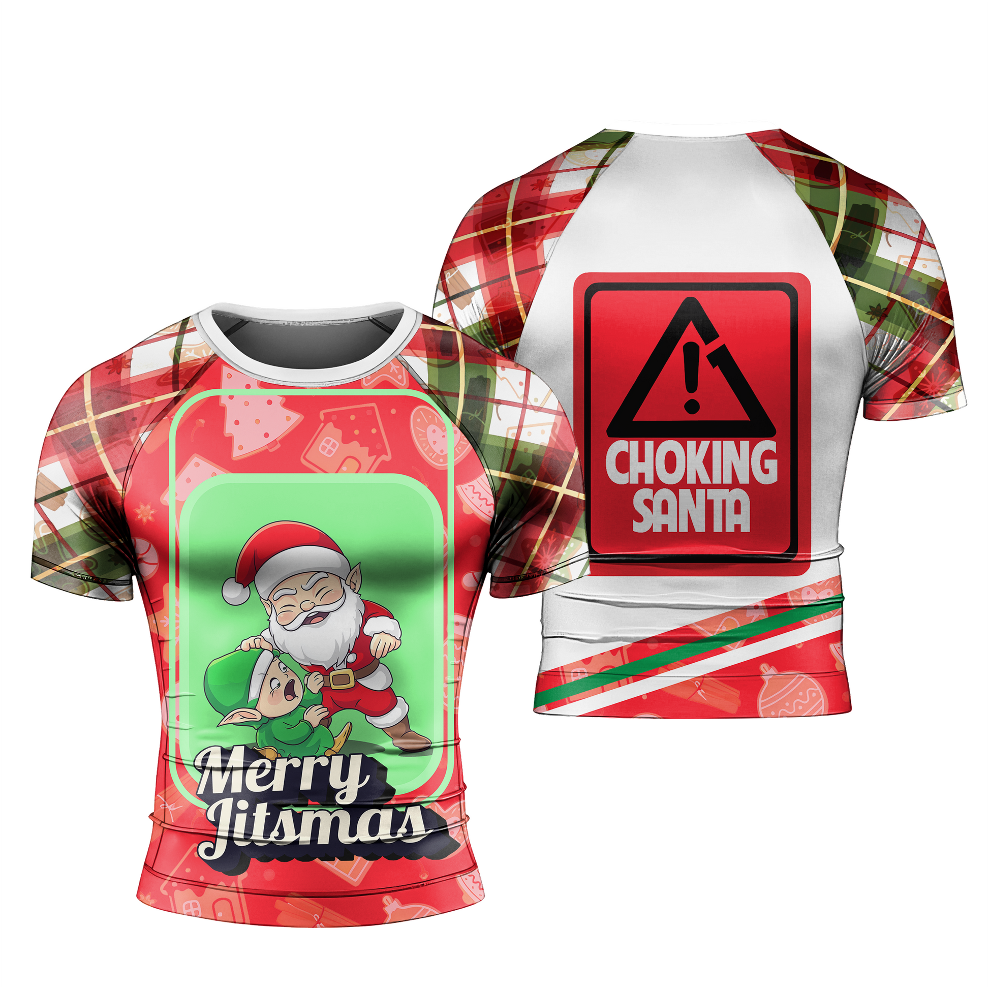 Merry Christmas Choking Santa Men's Short Sleeve Rash Guard