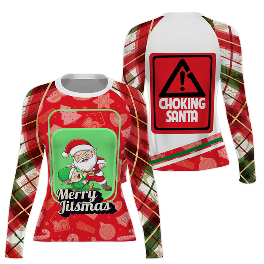 Merry Christmas Choking Santa Women's Long Sleeve Rash Guard