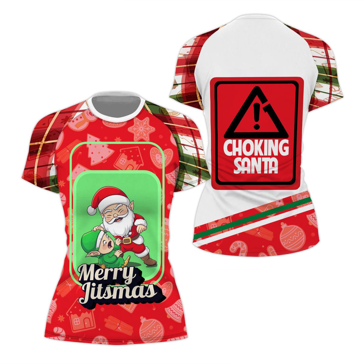 Merry Christmas Choking Santa Women's Short Sleeve Rash Guard - BattleFitGear