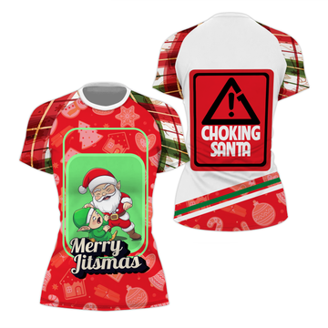 Merry Christmas Choking Santa Women's Short Sleeve Rash Guard