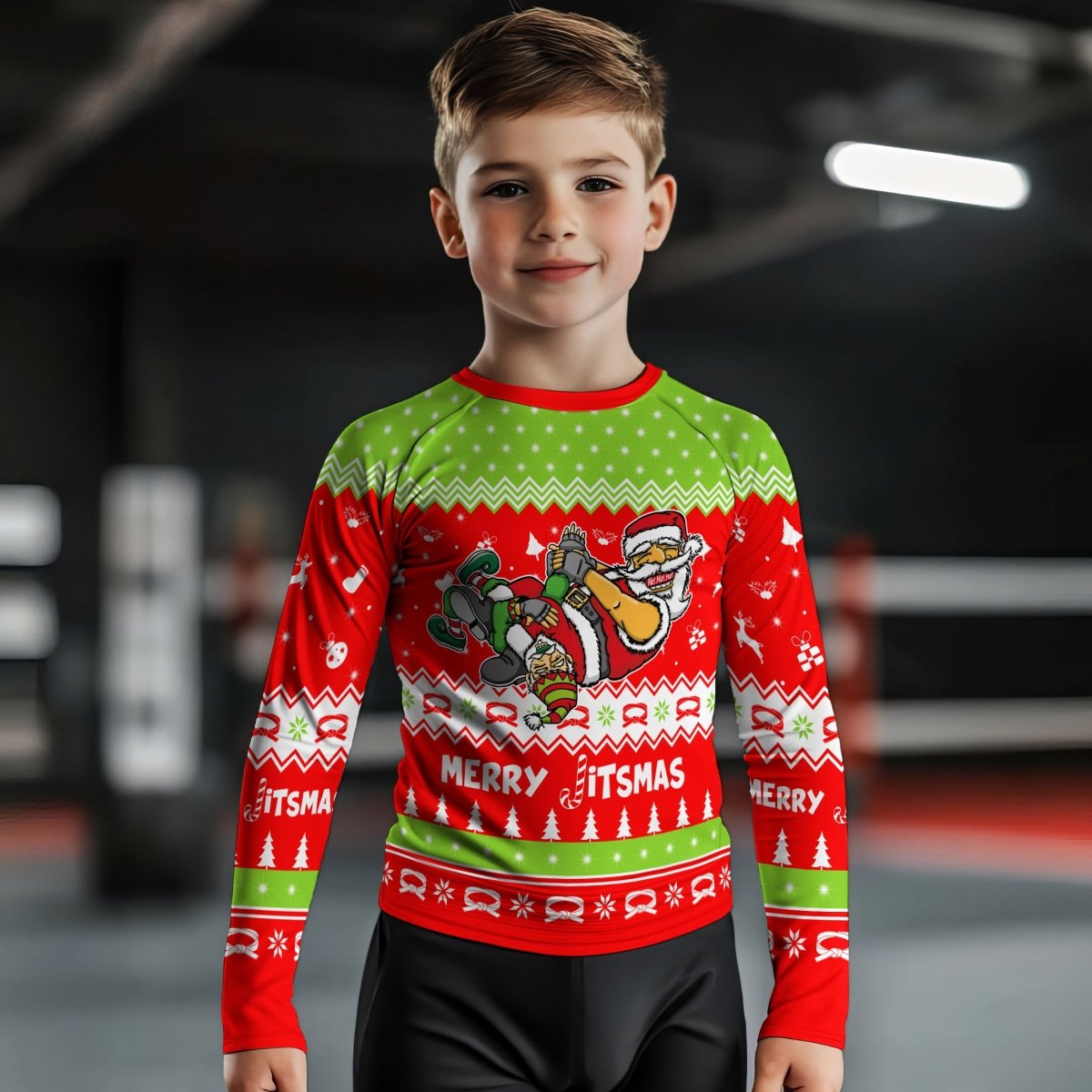 Merry Jitmas Santa Clause Kids Rash Guard - BattleFitGear