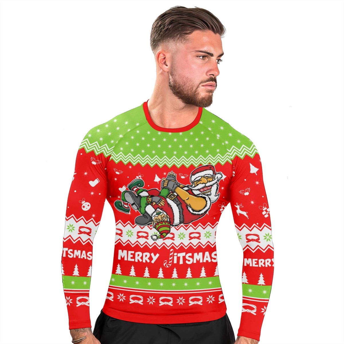 Merry Jitmas Santa Clause Men's Long Sleeve Rash Guard - BattleFitGear