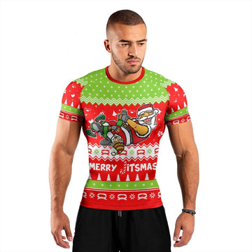 Merry Jitmas Santa Clause Men's Short Sleeve Rash Guard - BattleFitGear