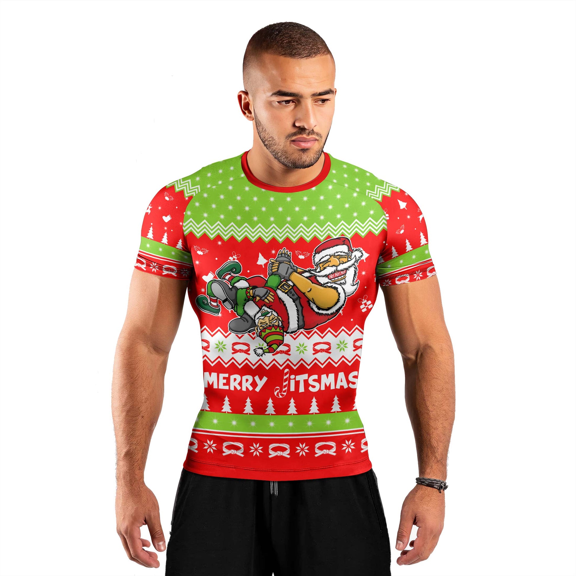 Merry Jitmas Santa Clause Men's Short Sleeve Rash Guard