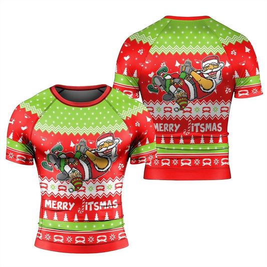 Merry Jitmas Santa Clause Men's Short Sleeve Rash Guard - BattleFitGear