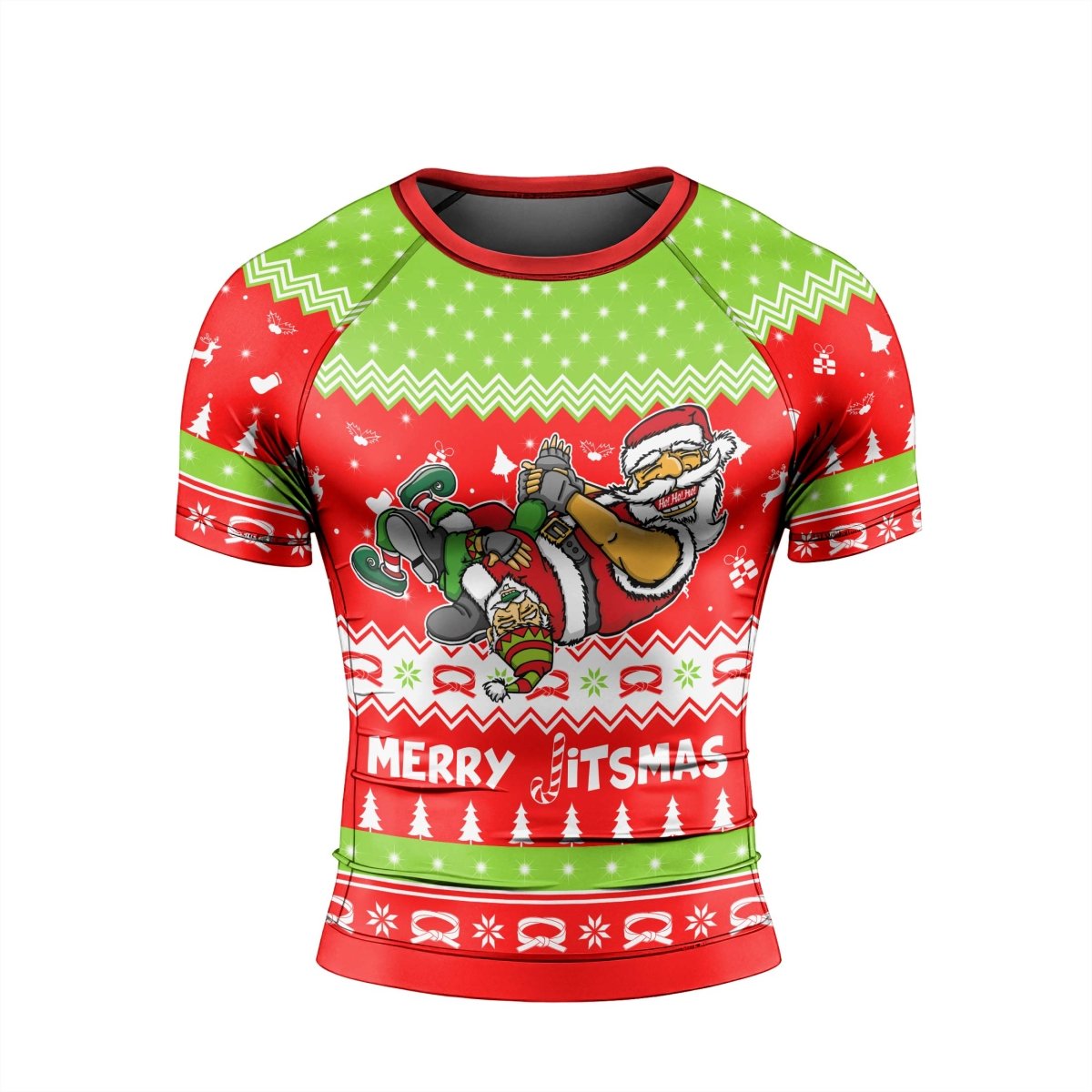 Merry Jitmas Santa Clause Men's Short Sleeve Rash Guard - BattleFitGear