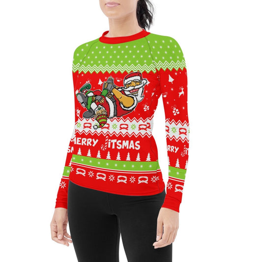 Merry Jitmas Santa Clause Women's Long Sleeve Rash Guard - BattleFitGear