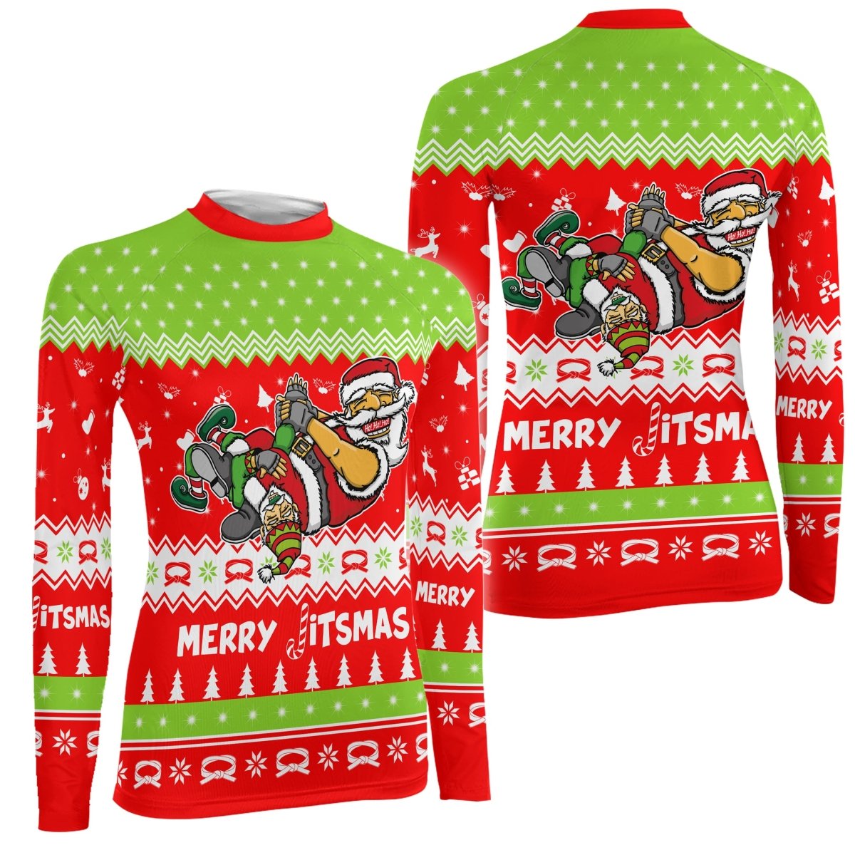 Merry Jitmas Santa Clause Women's Long Sleeve Rash Guard - BattleFitGear