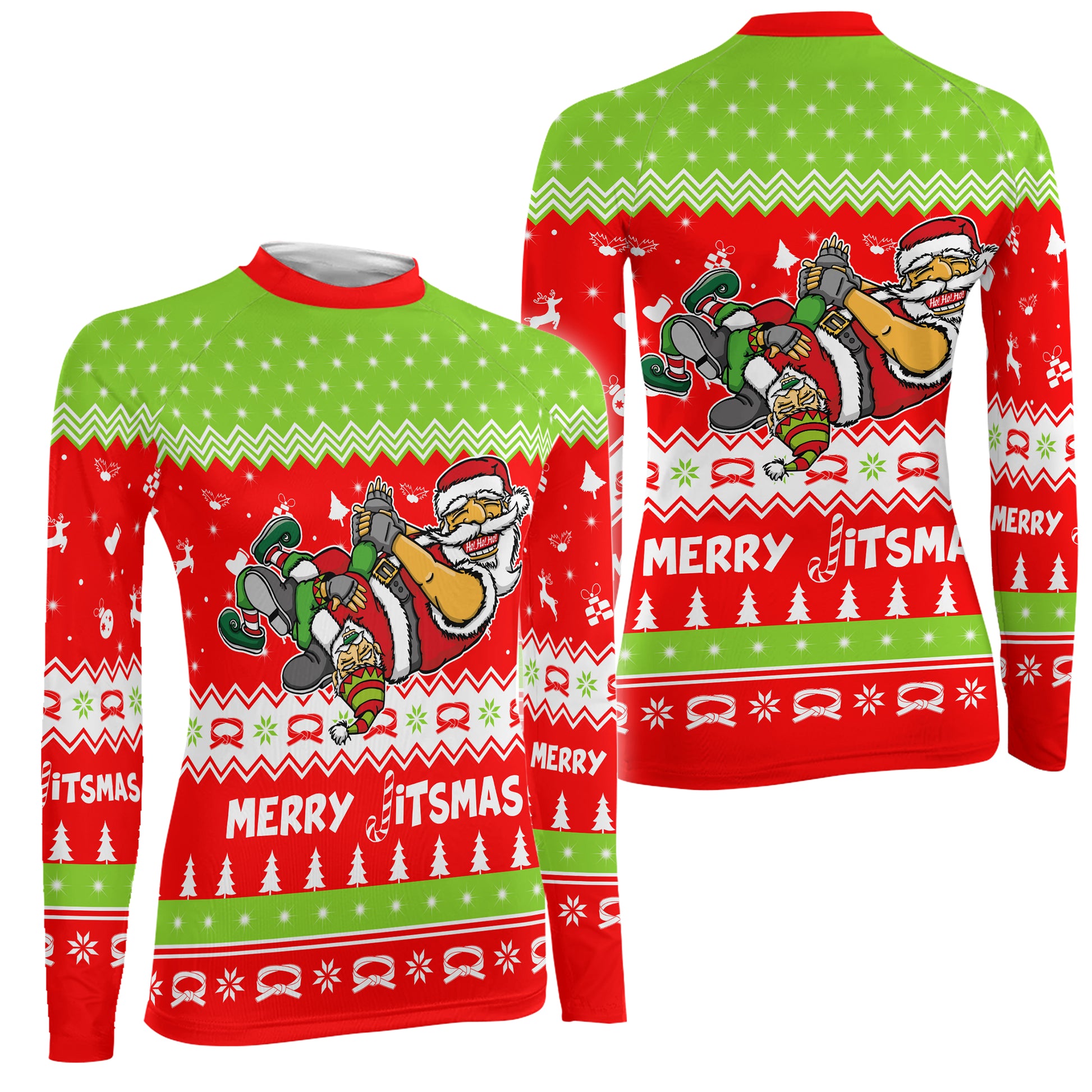 Merry Jitmas Santa Clause Women's Long Sleeve Rash Guard