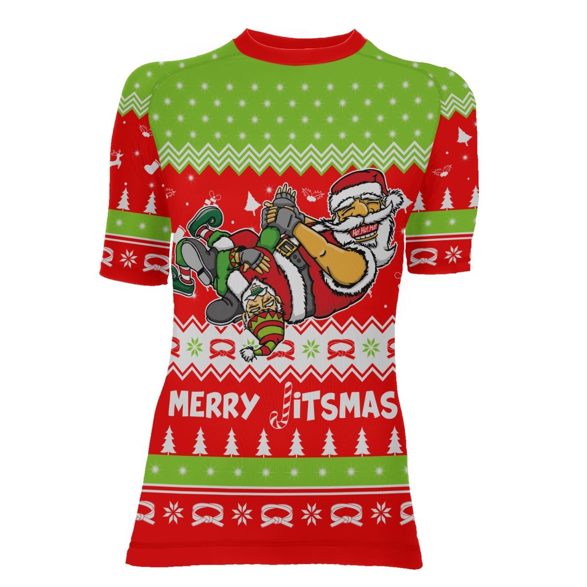 Merry Jitmas Santa Clause Women's Short Sleeve Rash Guard - BattleFitGear