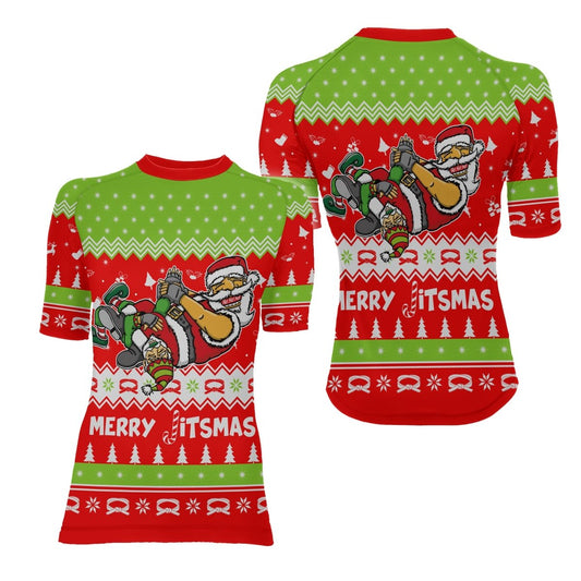 Merry Jitmas Santa Clause Women's Short Sleeve Rash Guard - BattleFitGear